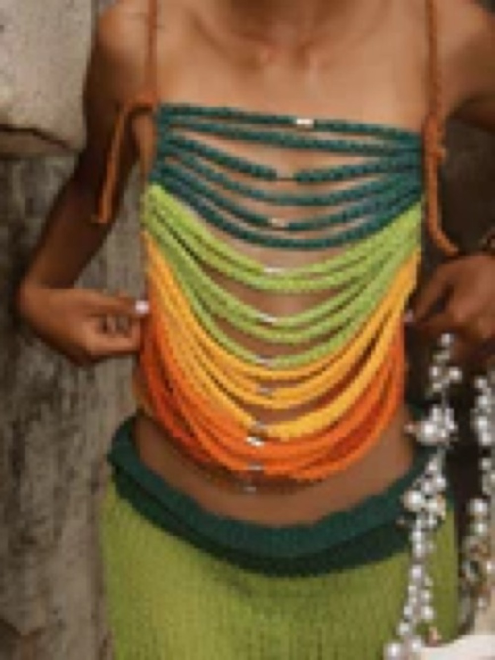 Chalay: Colorful Layered String Crop Top — Teal, Lime, Yellow, Orange